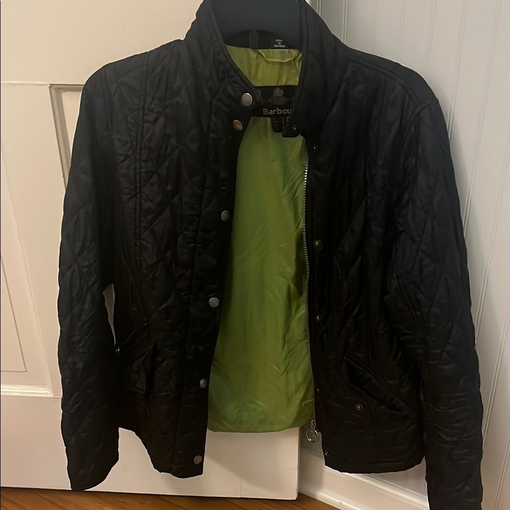 Barbour Black Quilted Jacket with Green Lining